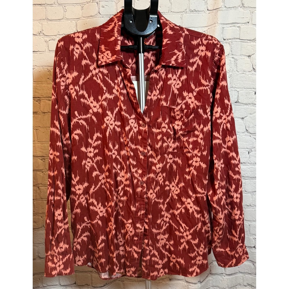 Knox Rose Deep Hibiscus Ikat Floral Button Down Shirt XL Lyocell NEW
